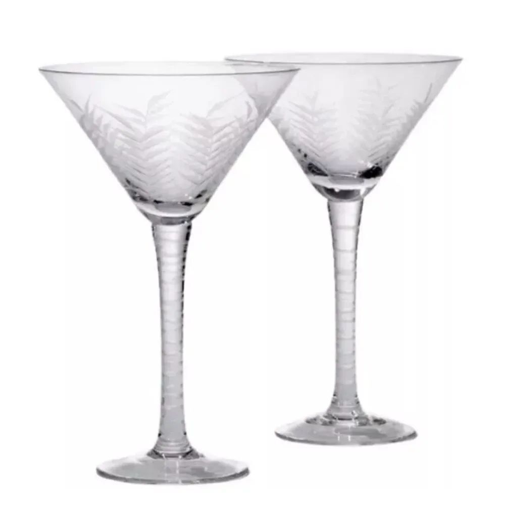 TOMMY BAHAMA ETCHED PALM MARTINI GLASSES/ Set of 2 / Néw - Picture 2 of 3
